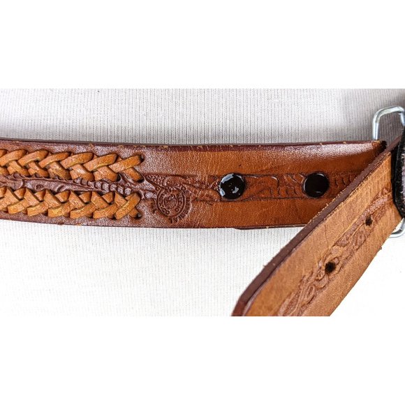 Vintage brown tooled braided leather reptile embossed buckle belt - Picture 4 of 6